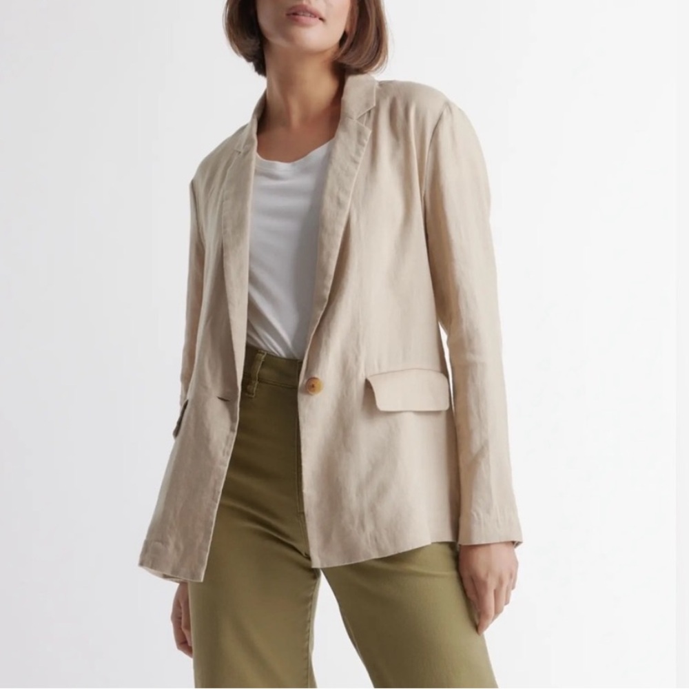 QUINCE european linen blazer driftwood tan relaxed fit long line size L